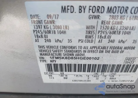 2017 Ford Explorer Xlt from USA, damaged, VIN 1FM5K8D85HGE00102